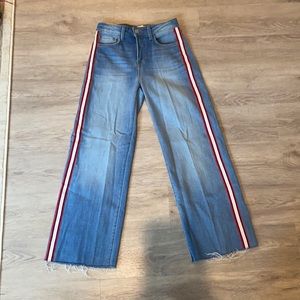 Wide Leg Light Denim Jeans w/ Stripe Detail